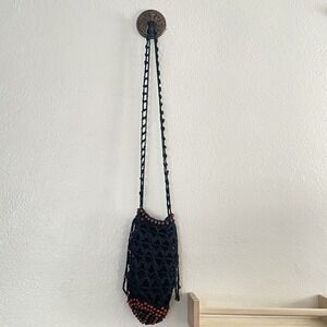Free People Blue Moonlight Bucket Bag Crossbody Beaded Crochet  Macrame Boho